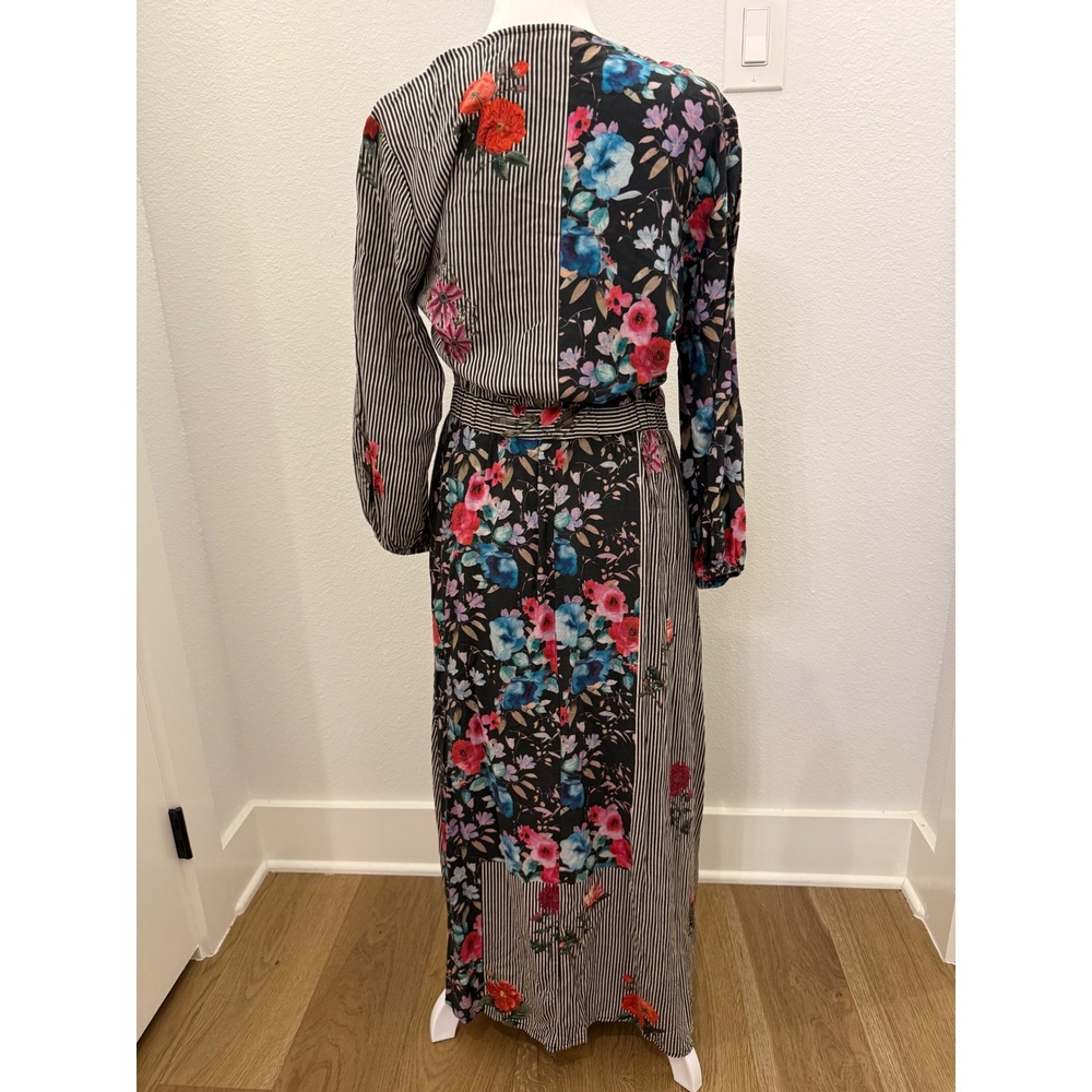 MAHILA by Tolani Annie Botanic Dress Maxi Mixed Print Tie Front Long Sleeve S - Picture 2 of 8